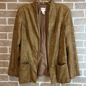 Chico's gold Sequin long-sleeve open front Jacket blazer Size 2 Large faux suede